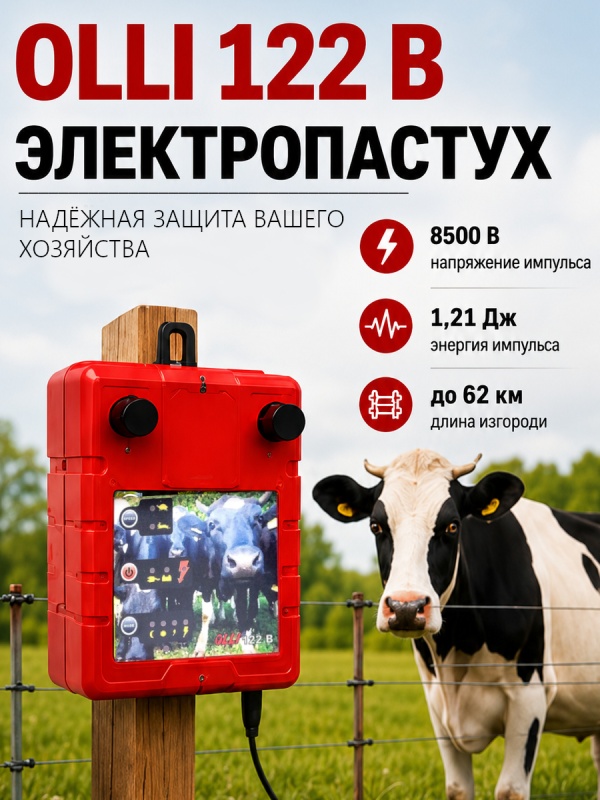 Тройная система питания в электропастухе Olli 122B