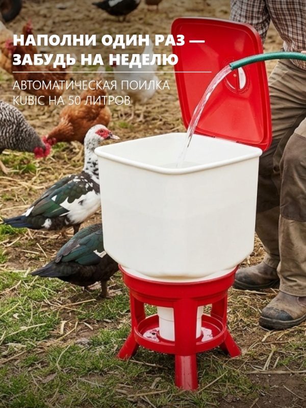 Обеспечивает птицу водой на целую неделю