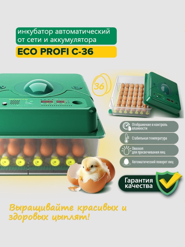 Выращивайте цыплят с помощью инкубатора ECO PROFI C-36