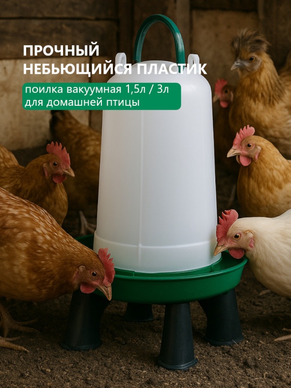 Вакуумная поилка на ножках с емкостью 1,5 или 3 литра