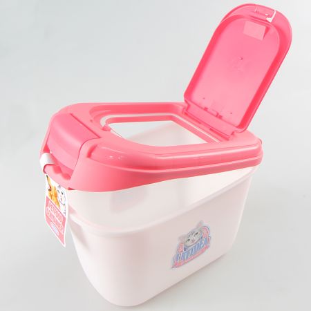 Контейнер Catidea для сухого корма на 10 л (3 - 4,5 кг), двойная крышка, совок, розовый