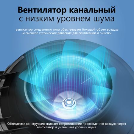 Вентилятор для гроубокса HobbyFarm канальный встроенный с регулятором, бесшумный, 4", пластик