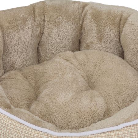 Лежак с бортом 53х47х18 см, меховой, съемная подушка, бежевый