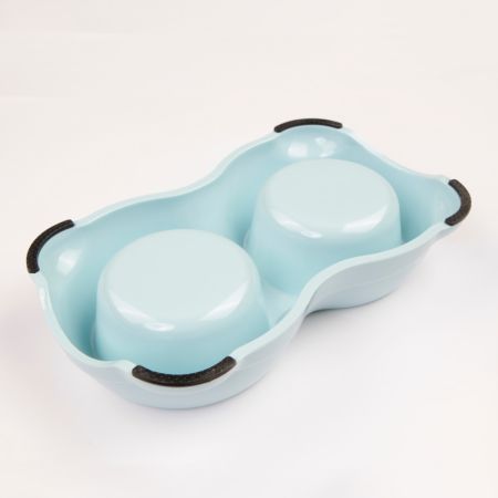 Миска двойная для кошек и собак со съемными металлическими чашами, 26.5x15.5x6 см, 150+150 мл, голубой