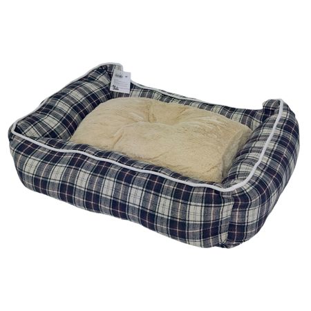 Лежак с бортом 52х41х16 см, съемная меховая подушка, крупная клетка