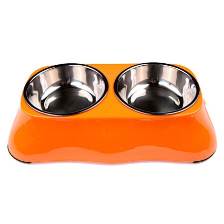 Миска двойная со съемными металлическими вставками, 27x15x6 см, 150+150 мл, оранжевый