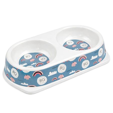 Миска двойная, 25х14х4.5 см, 180+180 мл, синий