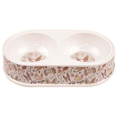 Миска двойная, 30×17.5×5.8 см, 440+440 мл, серый