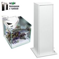 Аквариум с тумбой Newa More reef NMO 30RW Daylight LED, 28 л, с фильтром, скиммером, нагревателем и освещением рассвет-закат, белый NEW VERSION