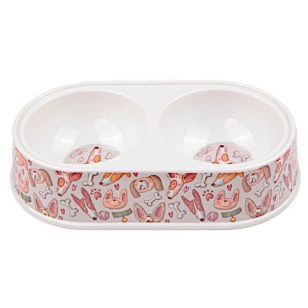 Миска двойная, 26.5×15×5.5 см, 290+290 мл, серый