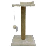 Когтеточка-лежак 35х35х60 см, с игрушкой, кремовый 