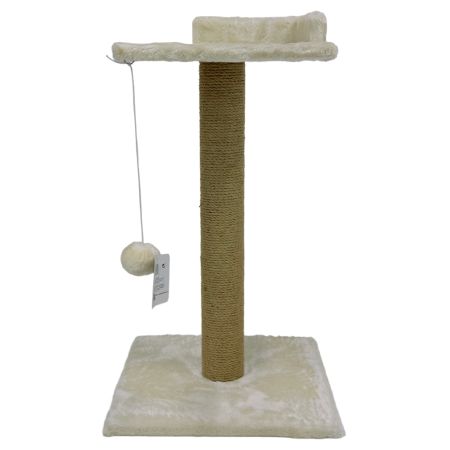 Когтеточка-лежак 35х35х60 см, с игрушкой, кремовый 