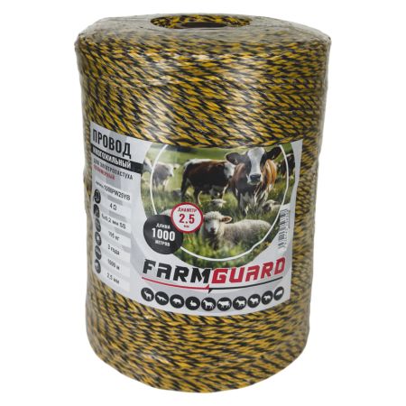 Провод для электропастуха FarmGuard желтый с черным 2,5 мм / 1000 м / 6х0,2 мм SS