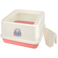 Лоток для кошек с высокими бортами и совком Catidea 44х44х25 см розовый