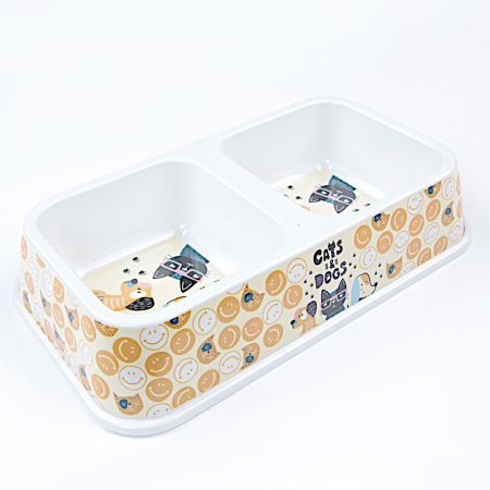 Миска двойная, 33×18.5×7 см, 670+670 мл, желтый