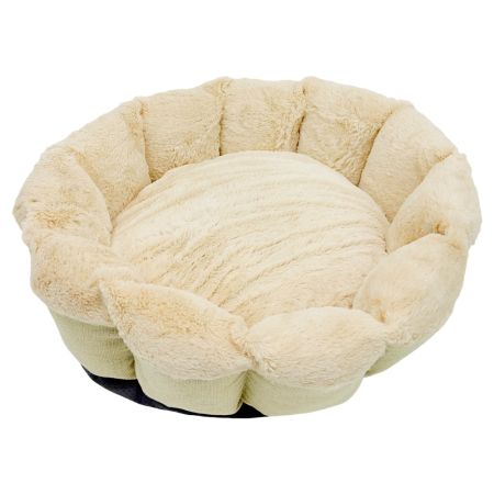 Лежак Pet Choice для собак и кошек, круглый с бортом 50х50х15 см, меховой, кремовый