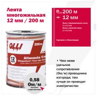 Лента для электропастуха Olli 12 мм / 200 м / 0,58 Ω многожильная красно-белая 