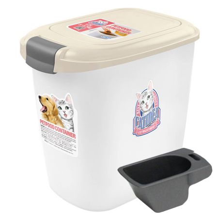 Контейнер Catidea для сухого корма на 12 л (5 - 6,5 кг), совок, кремовый