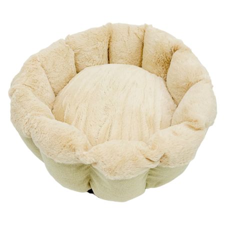 Лежак Pet Choice для собак и кошек, круглый с бортом 50х50х15 см, меховой, кремовый