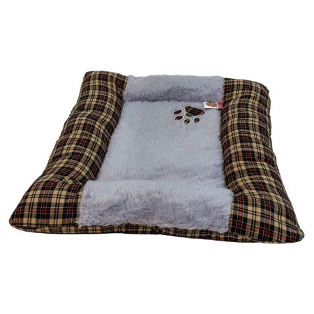 Лежанка матрас для собак 85х65х9 см, серый, клетка коричневая с красным Лежанка матрас для собак 85х65х9 см, серый, клетка коричневая с красным