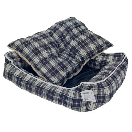 Лежак с бортом 52х41х16 см, съемная меховая подушка, крупная клетка