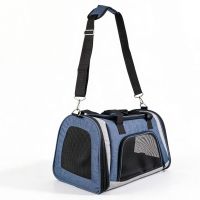 Сумка переноска складная для собак и кошек 46х28х29 см, синий/серый