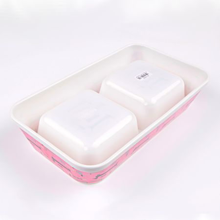 Миска двойная, 29×16×5.5 см, 470+470 мл, розовый