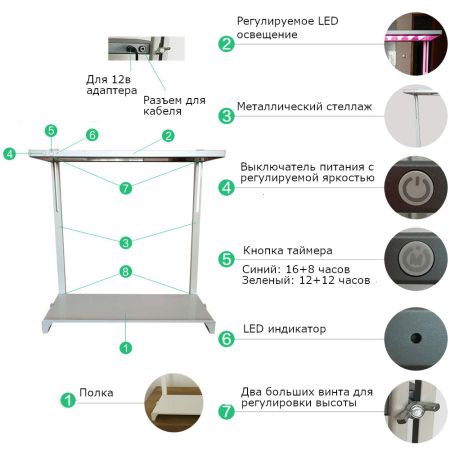 Гидропонная установка HobbyFarm DQ62008, домашний умный смарт сад, 8 ячеек с фитолампой