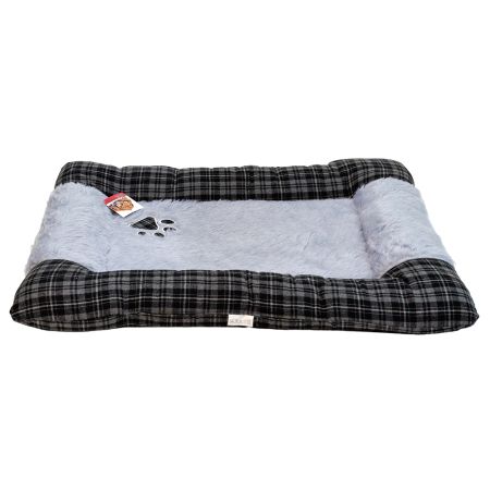 Лежанка матрас для собак 85х65х9 см, серый, клетка