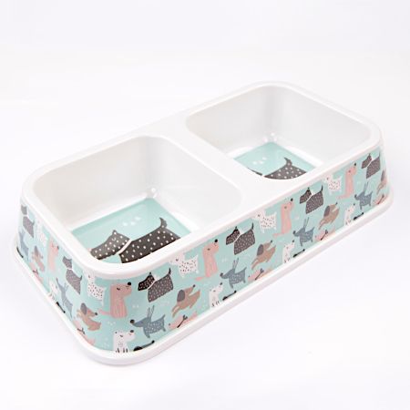 Миска двойная, 33×18.5×7 см, 670+670 мл, голубой