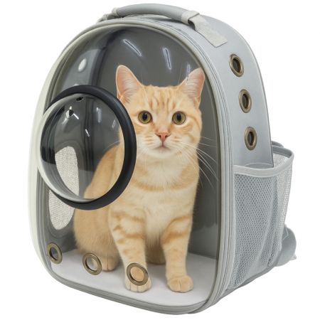 Рюкзак прозрачный с иллюминатором для переноски кошек и собак, светло-серый