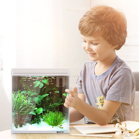 Аквариум Boyu EM-250 панорамный 7,5 л с фильтром и LED-лампой, белый