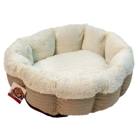 Лежак Pet Choice для собак и кошек, круглый с бортом 65х65х18 см, меховой, белый