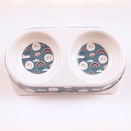 Миска двойная, 25х14х4.5 см, 180+180 мл, синий