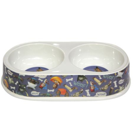 Миска двойная, 30×17.5×5.8 см, 440+440 мл, темно-синий