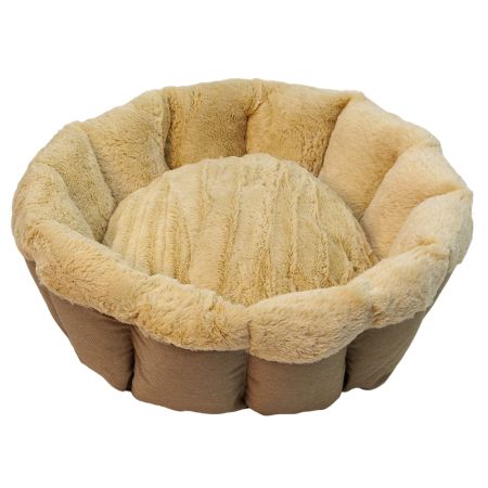 Лежак Pet Choice для собак и кошек, круглый с бортом 55х55х16 см, меховой, коричневый