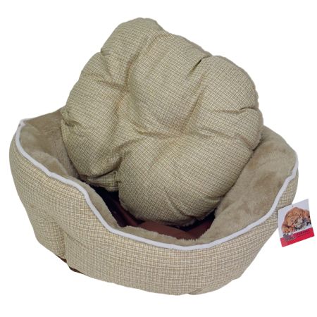 Лежак с бортом 53х47х18 см, меховой, съемная подушка, бежевый