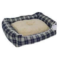 Лежак с бортом 62х50х17 см, съемная меховая подушка, крупная клетка Лежак с бортом 62х50х17 см, съемная меховая подушка, крупная клетка