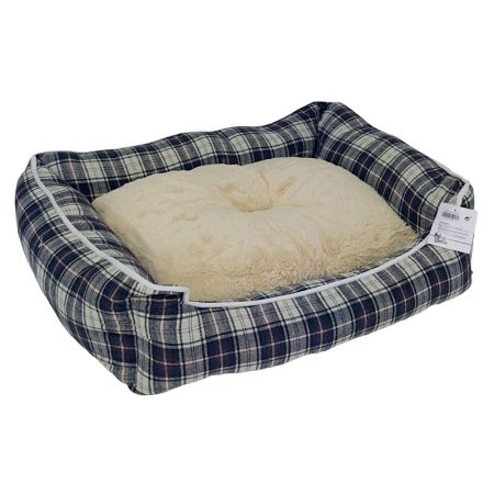 Лежак с бортом 52х41х16 см, съемная меховая подушка, крупная клетка