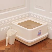 Лоток для кошек с высокими бортами и совком Catidea 44х44х25 см кремовый