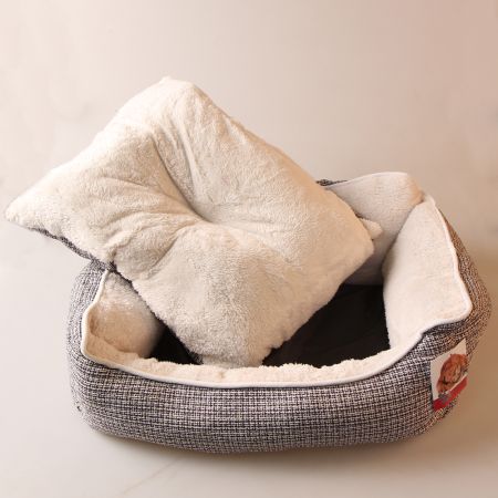 Лежак с бортом 60х50х21 см, меховой, съемная подушка, серый