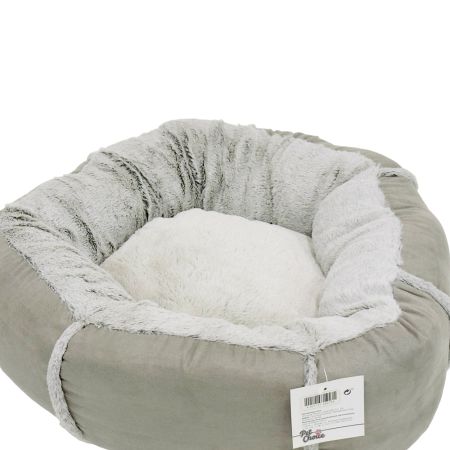 Лежак подушка Pet Choice для собак и кошек, круглый 76х76х15 см, меховой, серый
