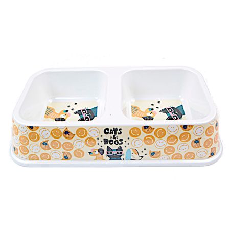 Миска двойная, 33×18.5×7 см, 670+670 мл, желтый