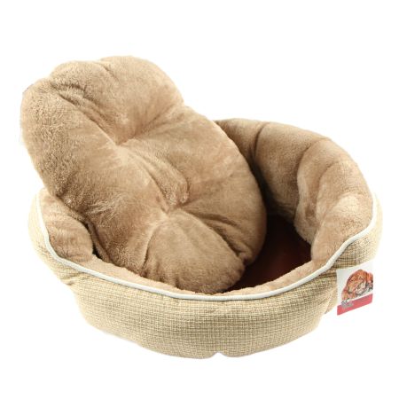 Лежак с бортом 48х42х17 см, меховой, съемная подушка, бежевый