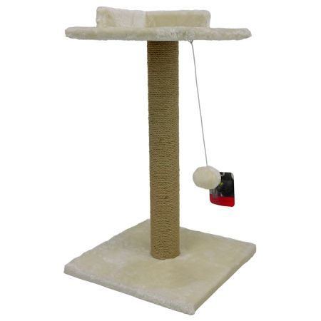 Когтеточка-лежак 35х35х60 см, с игрушкой, кремовый 