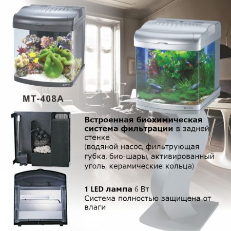 Аквариум Boyu Mini MT-408A, 32 л, с фильтром, 1 LED лампа, серый