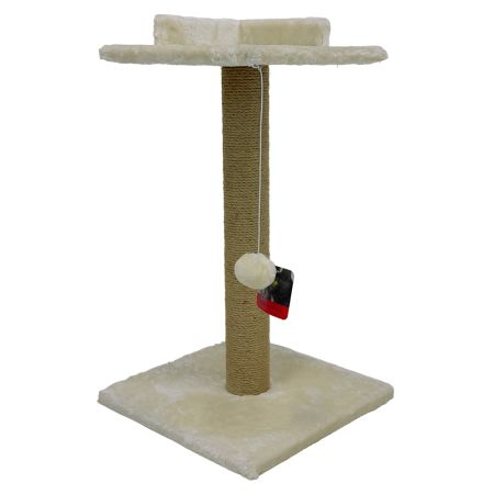 Когтеточка-лежак 35х35х60 см, с игрушкой, кремовый 