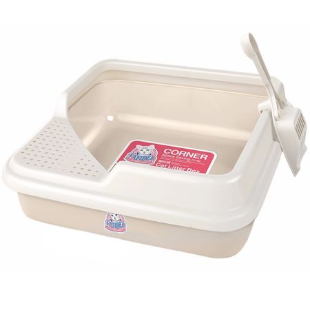 Лоток для кошек Catidea 44х44х14,5 см с совком, кремовый
