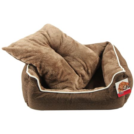 Лежак с бортом 84х66х19 см, меховой, съемная подушка, коричневый