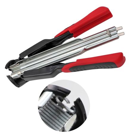 Инструмент скобообжимной С-тип для клеток автоматический 8-12 мм, красный + скобы 100 шт.